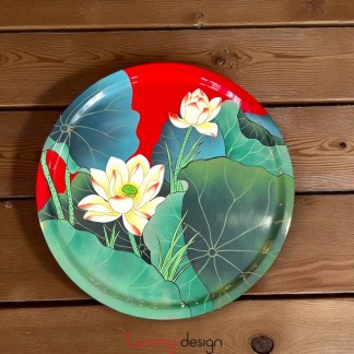 Round lacquer tray hand-painted with flowers 30cm ( different designs )